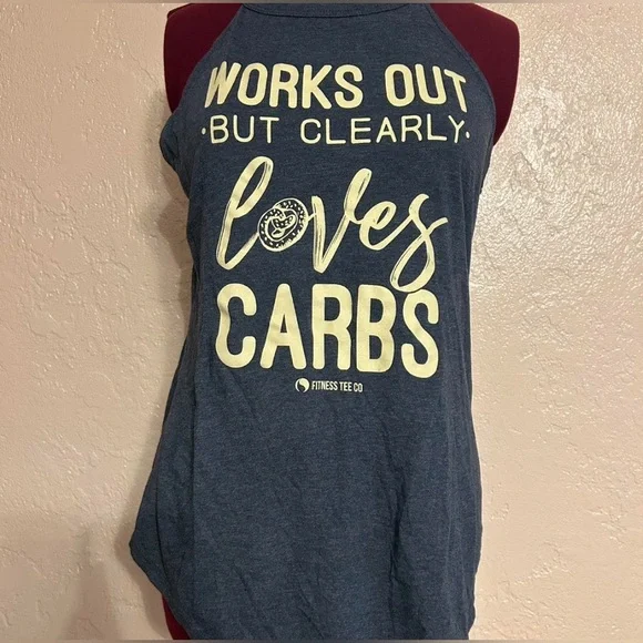 Works out but clearly loves carbs District Charcoal Tee size Menium - Picture 1 of 4